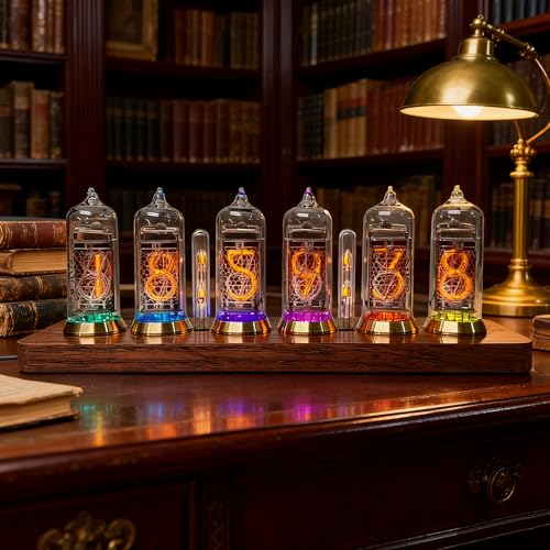 Reloj de tubo Nixie IN-14 decoracion escritorio madera maciza timbre voz ajuste brillo automatico 3
