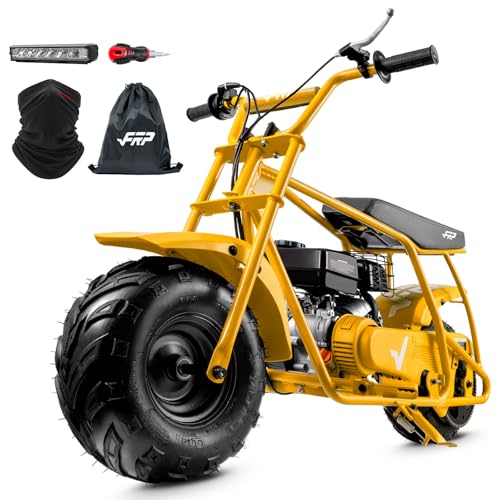 Image of FRP Mini Dirt Bike GMB100, 99 CC Gas Powered 4 Stroke 3HP, Off Road Mini Bikes for Kids and Adult, Trail Bike Up to 28 Mph, Weight Support Up to 220 LBS (Yellow)