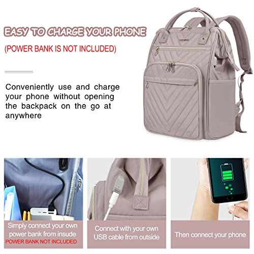Vankean 17 Inch Laptop Backpack For Women Men Fashion Computer Work Bag, Large Capacity Waterproof Backpack With Usb Port & Rfid Pockets, College Daypack School Bag Business Travel Backpack, Light Dusty Pink #TOP2