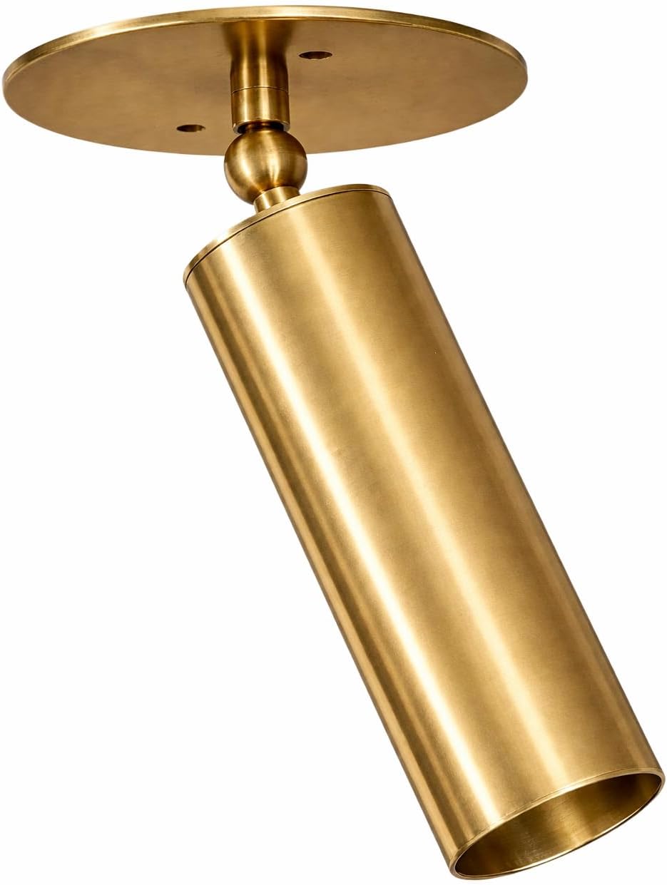 Brass Adjustable Ceiling Spotlight – Antique Brass Directional Ceiling Light Fixture, Modern Cylinder LED Spotlight Ceiling Lamp for Kitchen, Bedroom, Hallway, Gallery, Living Room (Raw Brass)