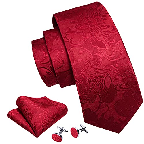 Image of Barry.Wang Flower Ties for Men Handkerchief Cufflinks Set Wedding Necktie Set Party