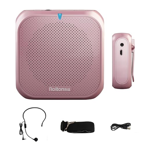 Amplificador de Voz con Microfono,Amplificador Portatil Digital Recargable 5W USB U Disk/TF para guías Maestros Profesores Artistas animadores promotores de Ventas,etc (Oro Rosa)
