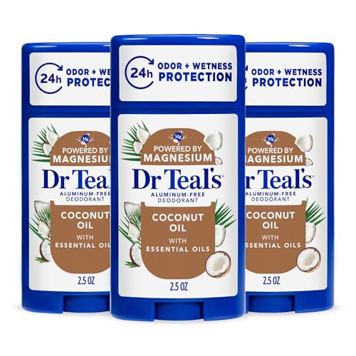 Dr Teals Aluminum-Free Deodorant Coconut Oil with Essential Oils 2.5 oz (Pack of 3)