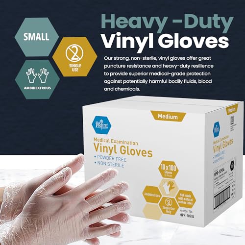 Image of MED PRIDE Medical Vinyl Examination Gloves | Latex and Powder Free | Disposable, Ultra-Strong, Clear (1000, Medium (Pack of 1000))
