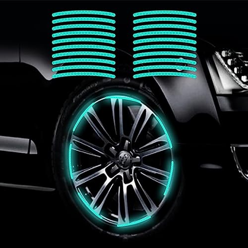 Image of 20PCS Car Wheel Hub Strong Reflective Stickers for Cars Night Safety Warning Reflective Stripe Decal Auto Motorcycle Wheels Rim Cycling Bicycle Truck Car Stickers (Mint Green)