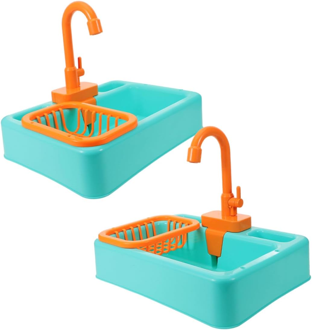 2pcs Automatic Water Circulation Bird Bath Tub with Faucet Fun Washing Basin Kitchen Toy for Parrots and Parakeets Lightweight and Bathing Box for Birds
