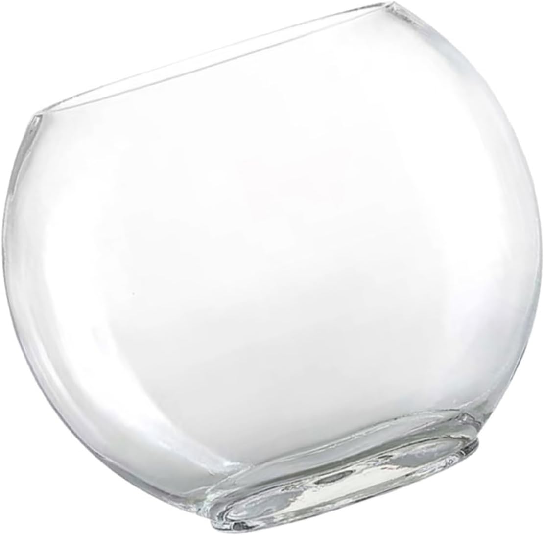 Mikikit Transparent Small Fish Bowl Glass Aquarium Landscape Container for Hydroponic Plants and Goldfish Modern Decorative Terrarium for Home and Office