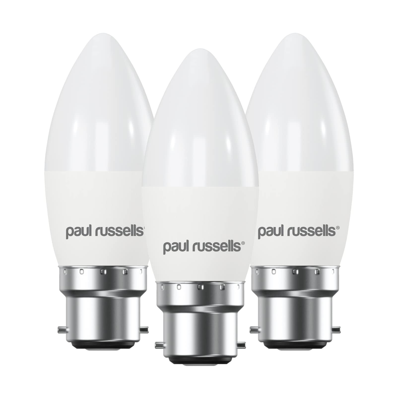 paul russells LED Candle – Dimmable Bayonet Fitting Light, 5.5W 470LM B22 C37 LED Bulbs, 40w Equivalent, 4000K Cool White/Natural White, Dimmer BC Energy Saving Ceiling Lightsbulbs, Pack of 3