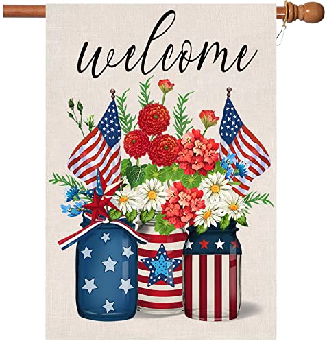 Akeydeco Happy Independence Flag,28X40 Inch Independence Day Garden Flags With Two Grommets Double Sided Printing 2 Layer Burlap Veterans Day Flag For Your Memorial Day Flag Decoration #TOP23