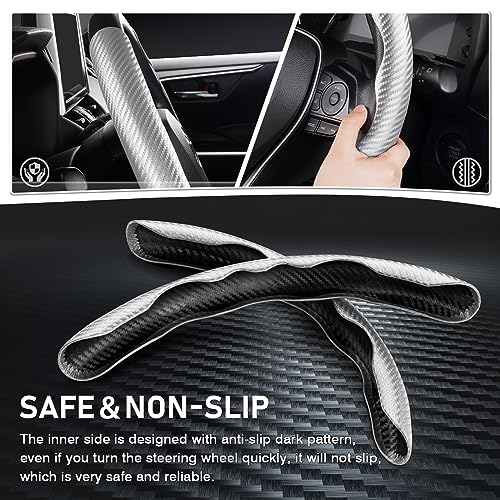 Image of Cartist Steering Wheel Cover, Carbon Fiber Steering Wheel Cover Men /Women, Anti-Slip, Heat Resistant, Durable, Universal for 99% Car Interior Accessories (Silver)
