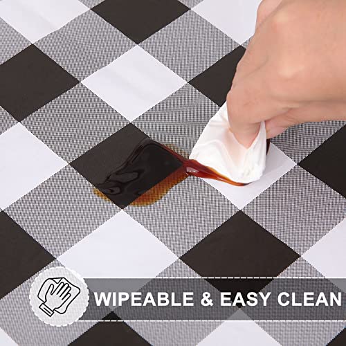 Misaya Round Buffalo Plaid Vinyl Flannel Backed Tablecloth, 100% Waterproof Wipeable Checkered Table Cloth For Fall, Halloween, Picnic, (60" Round, Black And White) #TOP1