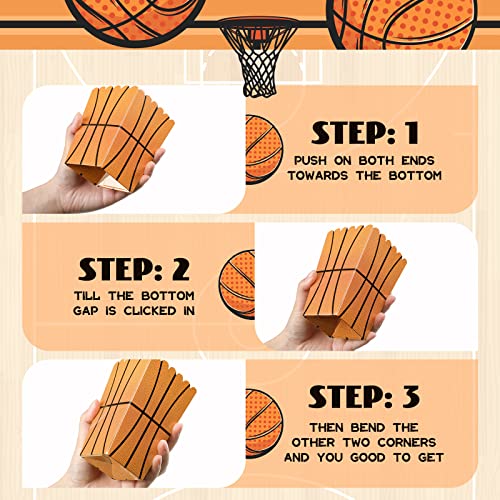 24 Pcs Football/Basketball/Softball/Volleyball Party Popcorn Boxes Popcorn Bags Buckets Container Holder Sport Party Favors For Sport Party Supplies Decorations (Basketball) #TOP3
