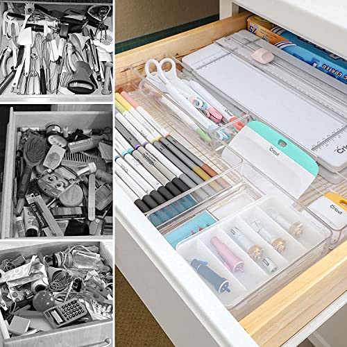 Image of Zollyss 4 Pcs Clear Plastic Clothes Drawer Organiser Trays, Multipurpose Drawer Storage Bins for Wardrobe, Closet, Vanity, Makeup & Office Desk, Clear