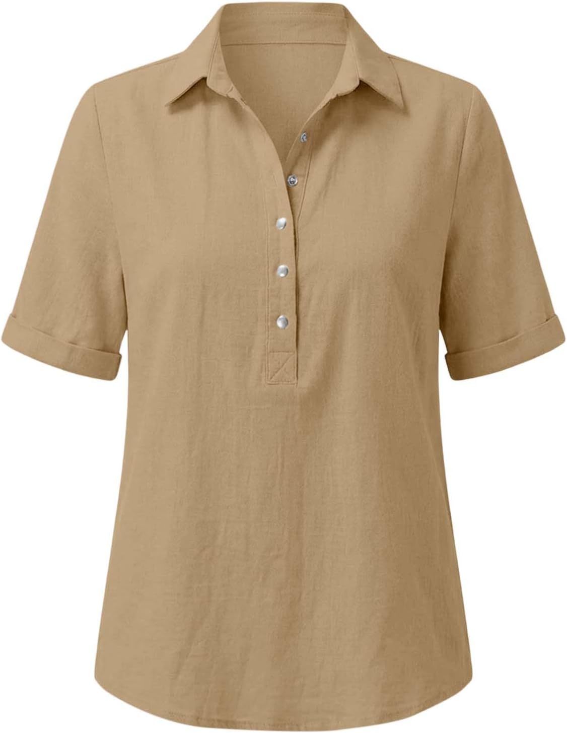 Womens Shirts Cotton Linen Summer Casual Short Sleeve | Cotton Linen Shirts for Women Summer Casual Short Sleeve Button V Neck Tops Gauze Beach Vacation Clothes