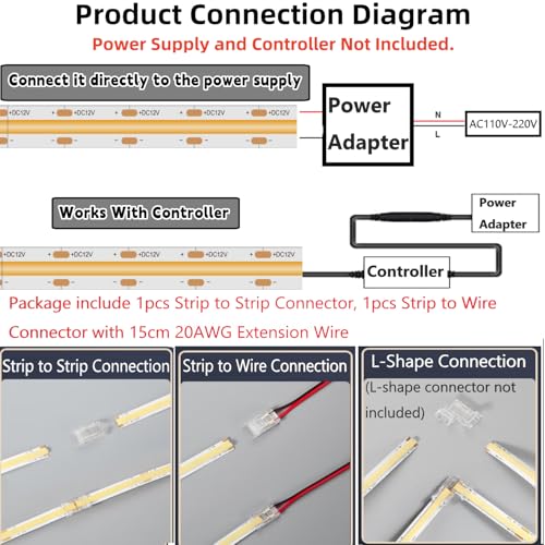 Cinlitek COB LED Strip Lights, 16.4ft Ultra High Density 12V Tape Light, 480LED/m, CRI 90+, 8mm Width Cuttable Flexible Dimmable DIY LED Lighting for Home Indoor Decor&Commercial Use (No Power Supply) by Cinlitek - Used condition - Image 6