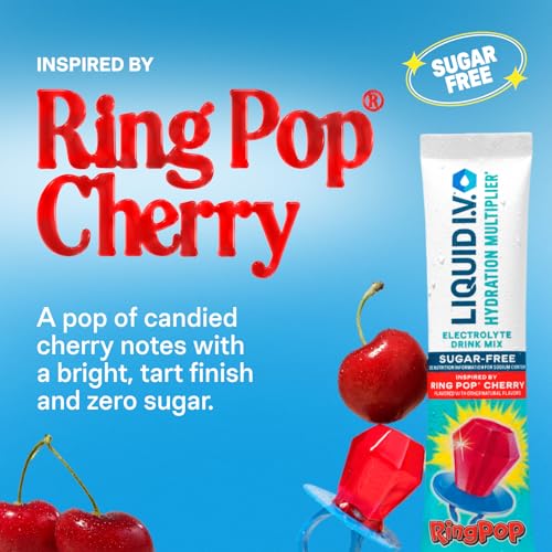 Image of Liquid I.V. Hydration Multiplier Sugar-Free - Ring Pop Cherry | Electrolyte Powder Drink Mix | 1 Pack (14 Servings)