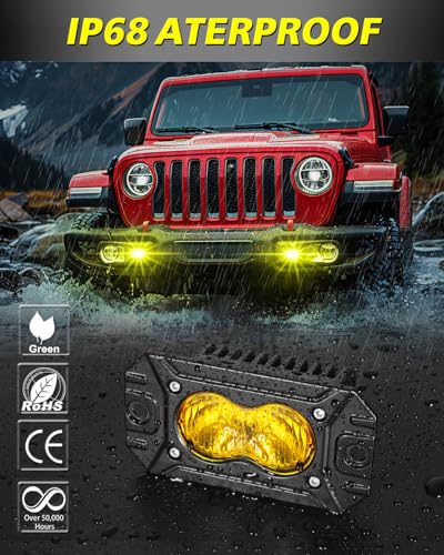 Image of Yellow Flush Mount LED Pods, AKD Part Flood CREE LED Flush Mount Fog Lights 40W Yellow Chase Lights Bumper Driving Backup Reverse Light Pods for Trucks Pickup SUV UTV ATV Snowmobile