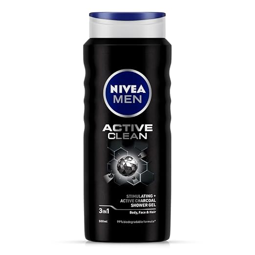 Nivea Men Body Wash, Active Clean With Active Charcoal, Shower Gel For Body, Face & Hair, 500ml at Rs. 249