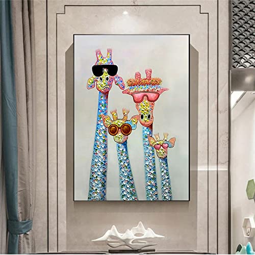 Dessin Animé Girafes Poster Toile Enfant - Décoration Murale Chambre Bébé Peinture 80x110cm