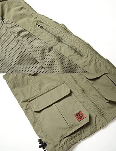 Gnveub Men’s Fishing Vest Outdoor Work Quick-Dry Hunting Zip Reversible Travel Vest Jacket With Multi Pockets (Khaki, X_L) #TOP4