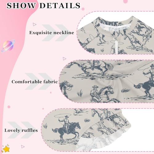 Girls Swimsuits Long Sleeve Bathing Suits Western Cowboy UPF 50+ Sun Protection Swimwear 3-12 Years3