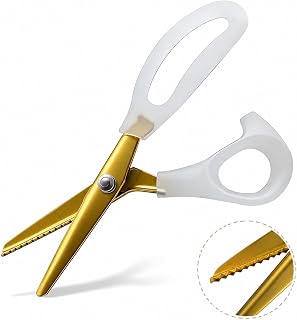 Premium Gold Pinking Shears for Fabric, lyfLux 9" Professional Stainless Steel Zig Zag Scissors with 5mm Triangular Teeth, Decorative Edge Scissors for Sewing, Crafting & Leather