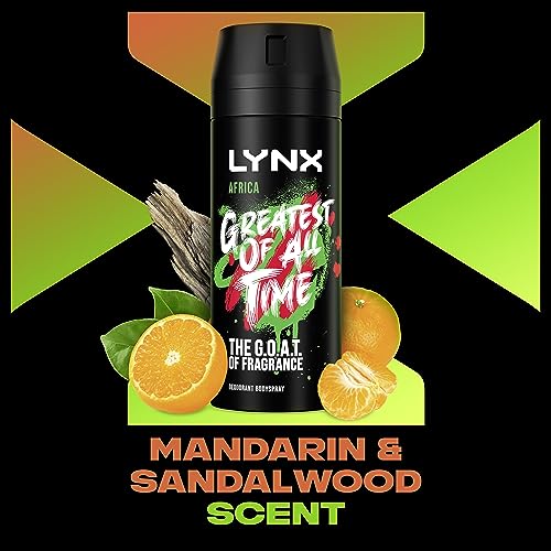 Lynx Africa the G.O.A.T. of fragrance Aerosol Bodyspray 48 hours of odour-busting zinc tech deodorant to finish your style 6x 150 ml