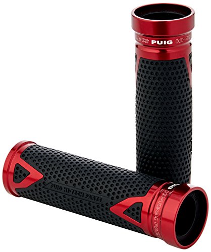 Puig 8191R Puños con inserción de aluminio anodizado y goma antideslizante que mejora agarre control y confort en conducción, Rojo