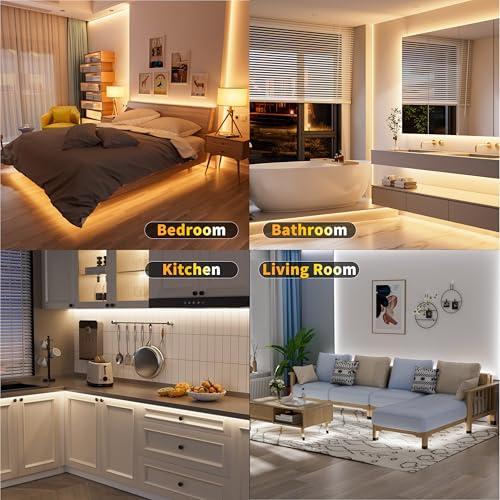 Image of MIWISE COB LED Strip Light White LED Tape Lights 2700K-6500K 24V Color Changing Dimmable 6.56ft UL-Listed Super Bright with Remote & APP Control for Under Cabinets,Bedroom,Mirror,TV DIY Lighting