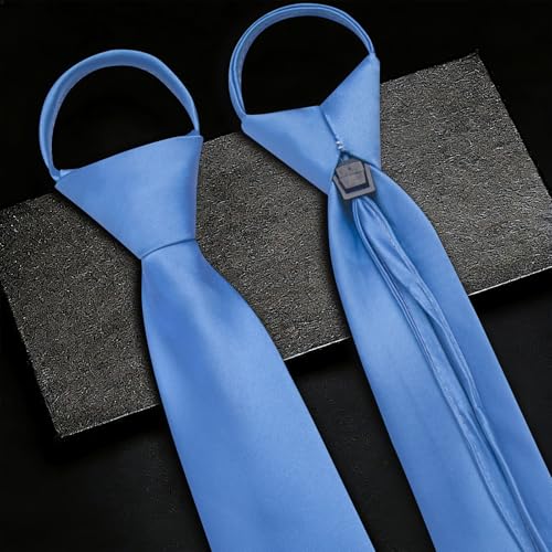 Image of YourTies Zipper Tie for Men Adjustable Pre-tied Satin Neckties and Pocket Square Set Solid Color Business Formal Wedding