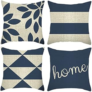 Bigqin 4 Set Cushion Cover 45*45cm,Christmas Throw Pillow Case Home Decor Square Cushion Protector Pillow Covers Invisible Zipper for Sofa Bedroom Living Room Decoration, Blue, 18"