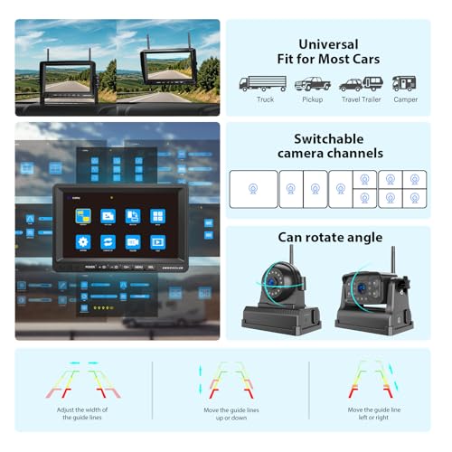 Image of ZEROXCLUB Magnetic Wireless Backup Camera: 7 inch HD 1080P DVR Monitor with 1 Rear View, 2 Side View Cameras, IR Night Vision, Portable Rechargeable Camera for RV /Trailer /5 Wheels /Camper BC703