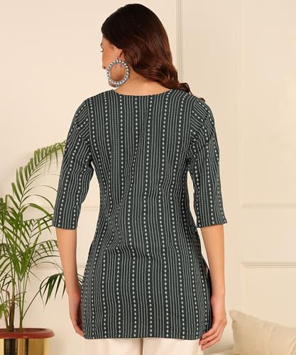 Image of DSK Studio Women's Cotton Short Kurti with Notch Neck Line 3 /4th Sleeves Abstract Pattern Short Length and Regular Fit