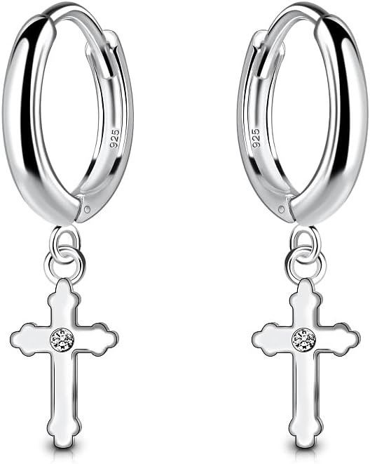 LeCalla 925 Sterling Silver Jewelry Hanging Charm Diamond Hoop Earrings for Women (G-H Color, I1 Clarity)