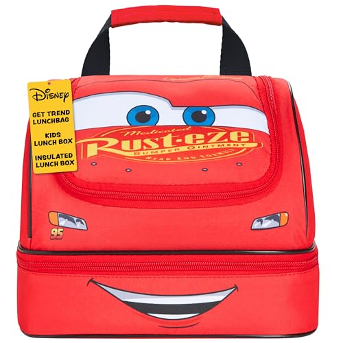 Get Trend Disney Cars Lightning McQueen Lunch Box Insulated Two Compartments for Kids Teens Work Travel Picnic (Red McQueen)