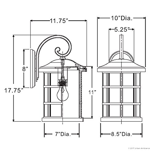 Image of Luxury Craftsman Outdoor Wall Light, Medium Size: 17.75 inch H x 10 inch W, with Tudor Style Elements, Wrought Iron Design, Natural Black Finish and Seeded Glass, UQL1044