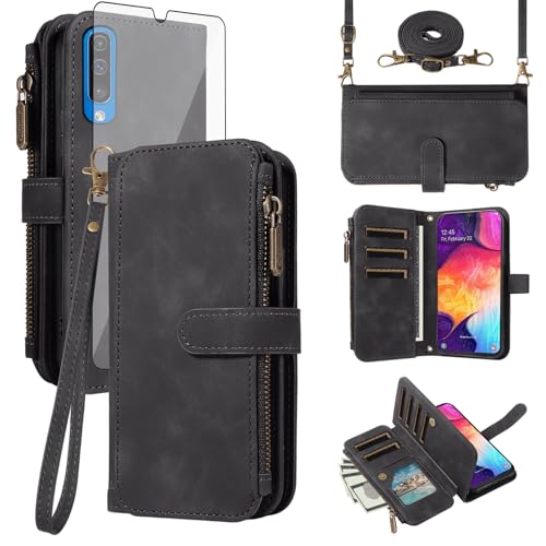 Étui portefeuille Samsung A30S avec vitre de protection pour éviter les bris d'écran