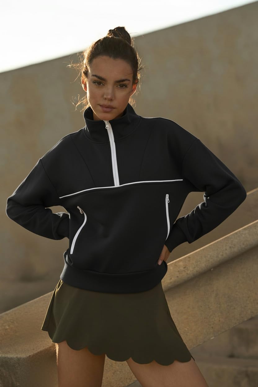 ZAFUL Womens Sweatshirts with Contrast stitch 1/4 Zip Pullover 2025 Stand Collar Hoodies for Fall Winter - Image 3