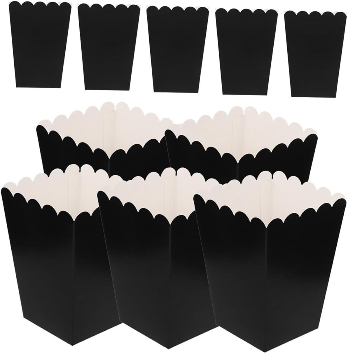 HIAKDOFT 100pcs Black Paper Popcorn Boxes Large Popcorn Paper Containers Party Snack Holders for Movie Night Theater Events