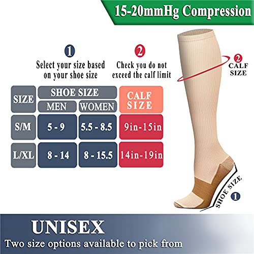 Image of QUXIANG Copper Compression Socks for Women & Men Circulation (8 Pairs) - Best for Running Athletic Cycling - 15-20 mmHg