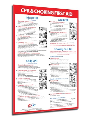 ZOCO – CPR Poster (5-Pack) – Heimlich Maneuver & First Aid Instructions for Infant, Child, Adult – Laminated 12x18 – Restaurant, School Nurse, Daycare, Office Safety Sign
