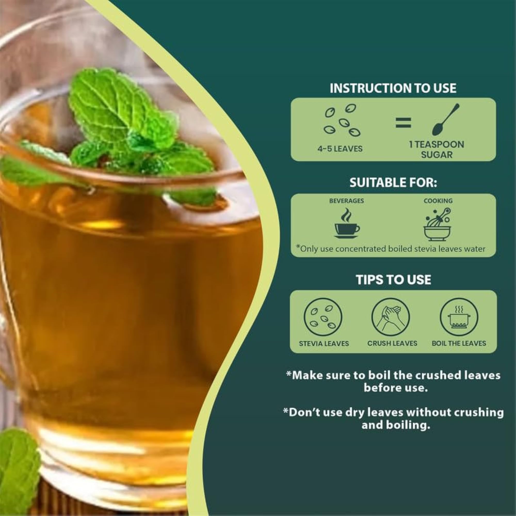 Stevia Dry Leaves, Natural Zero Calorie Sweetener