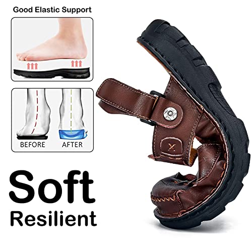 Jebuktxe Sandals Mens Leather Waterproof Mules Summer Closed Toe Dark Brown 42 #TOP5