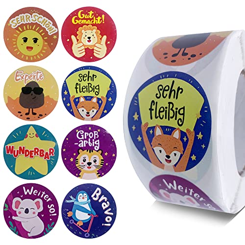 500 Stück Motivationsaufkleber für Kinder Selbstklebende Tier Belohnungsaufkleber Lehrer Belohnungssticker Lob Belobigung Sticker für Schule Lehrerbedarf Cover