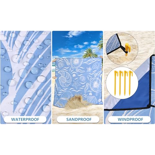 Image of WIWIGO Beach Blanket Mat Waterproof Sandproof for 2-8 Adults Quick Drying | Extra Large Windproof Sand Outdoor Blanket for Travel Camping Hiking Picnic Festival, Family Vacation Accessories Must Have