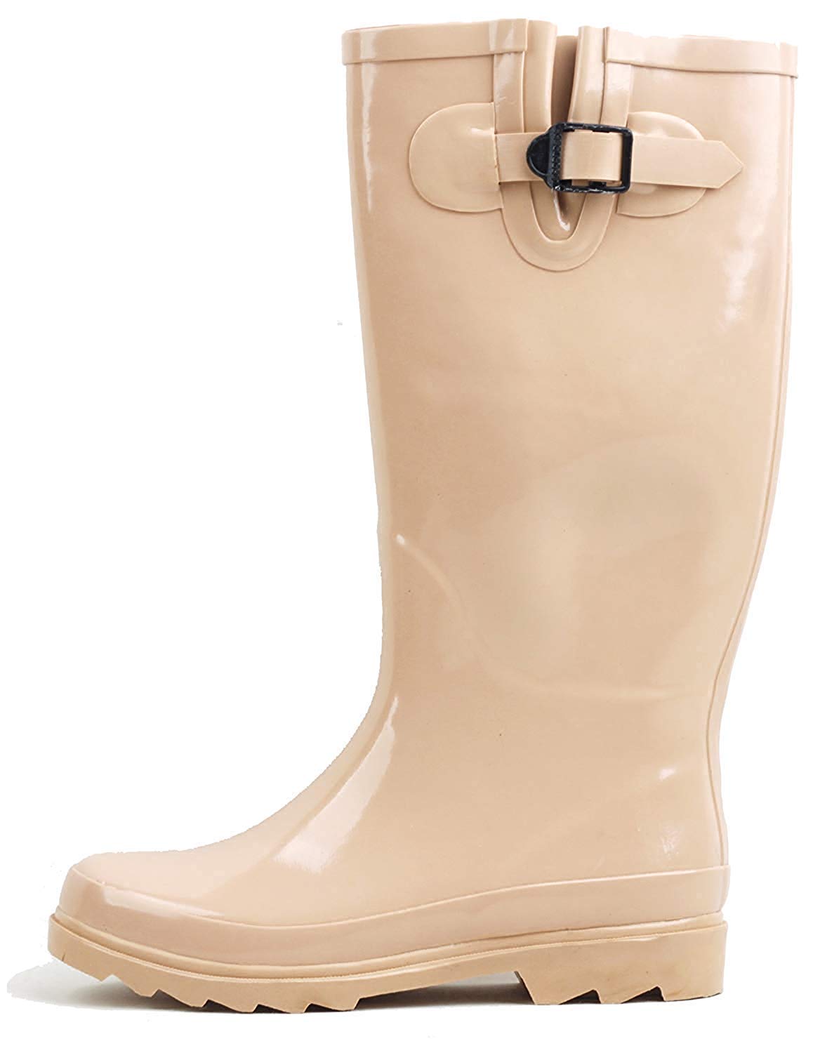 G4U Women's Rain Boots Multiple Styles Color Mid Calf Wellies Buckle Fashion Rubber Knee High Snow Shoes (7 B(M) US, Blush-1)