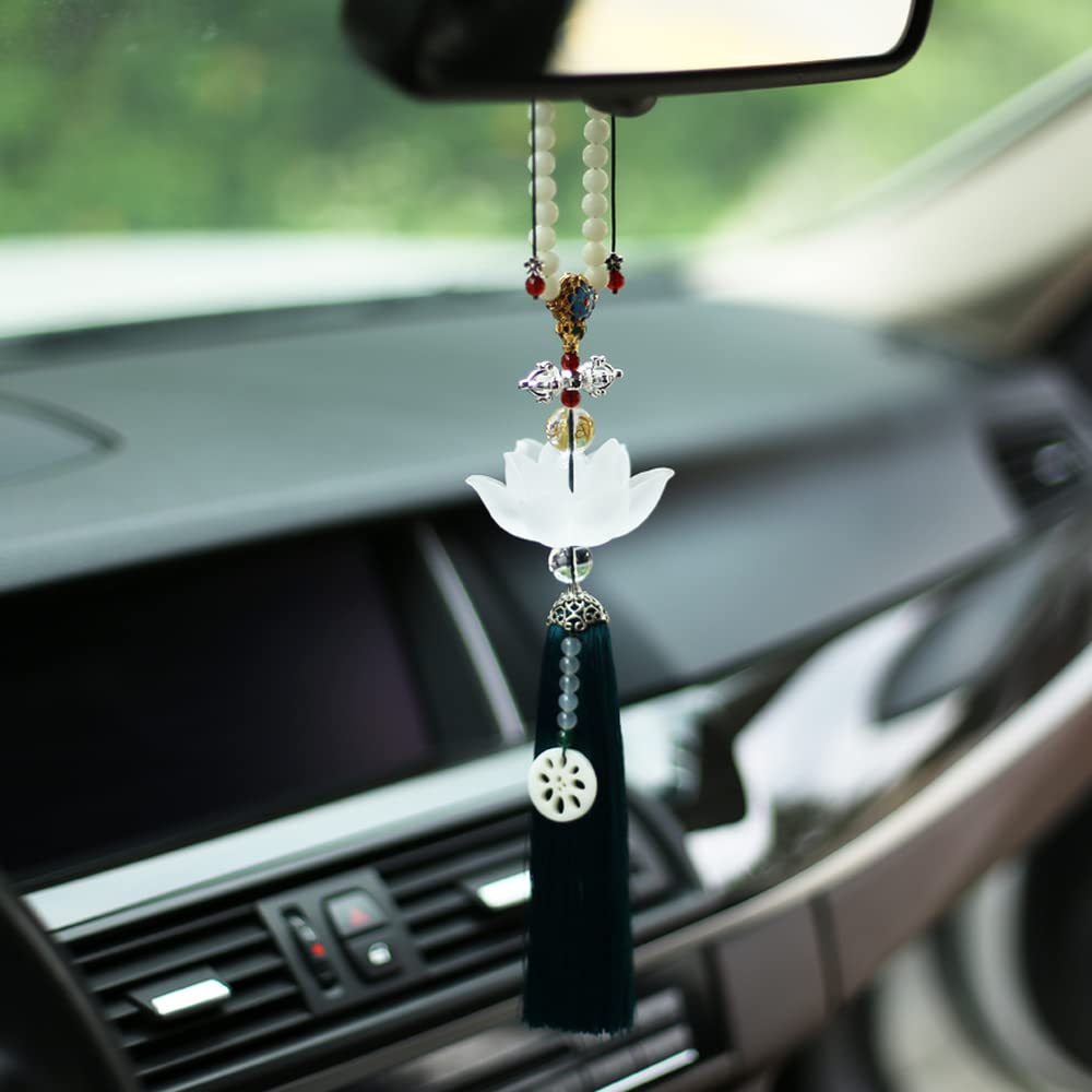 Auto-Innenanhänger, Autospiegel-Aufhängung, Auto-Innendekoration, kreativer Rückspiegel-Glas-Lotus-Anhänger