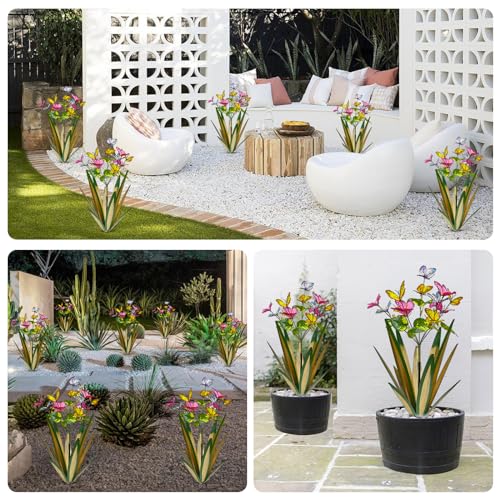Image of TOMBABY Garden Outdoor Butterfly Enlarge Thickened Wind Resistant Metal Agave Garden Art Metal Plant Country Sculpture Statue Decorations Ornaments Artificial Waterproof Butterflies(Light Green 2pcs)