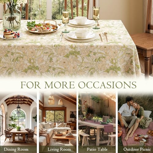 French Linen Tablecloth Rectangular, Vintage Floral Table Cloth, Waterproof Table Cover for Picnic Dining Party Wedding, Sage Green, 55x79'' by Dorachic - Image 5