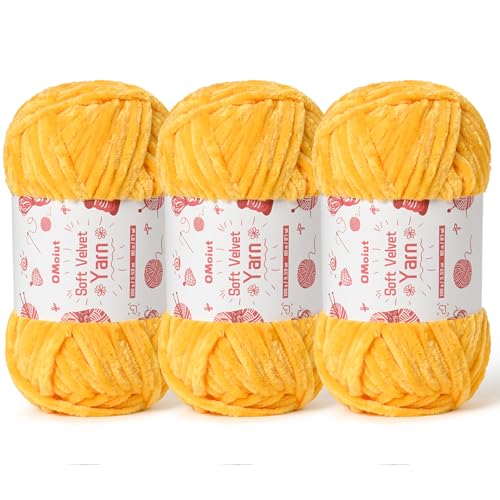 Image of 3x100g Fluffy Velvet Chenille Yarn for Crocheting and Knitting, 3x87.4yd Baby Yarn for Crocheting Soft, Crochet Chunky Yarns Amigurumi Yarns (Golden Yellow)